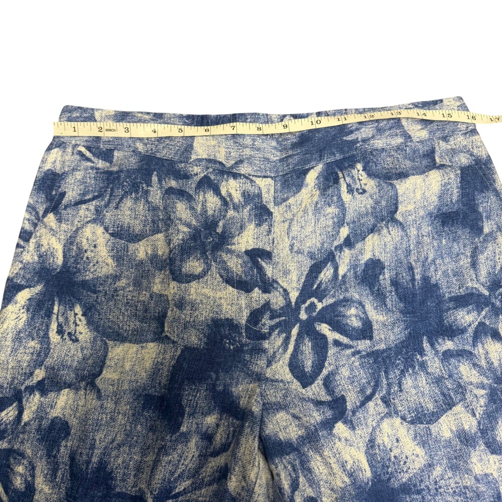 Chicos Blue White Floral Linen Pants Womens 0.5 Small Vacation Travel Beach - Picture 5 of 10
